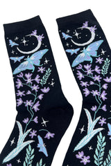 moon pattern floral blue and purple socks