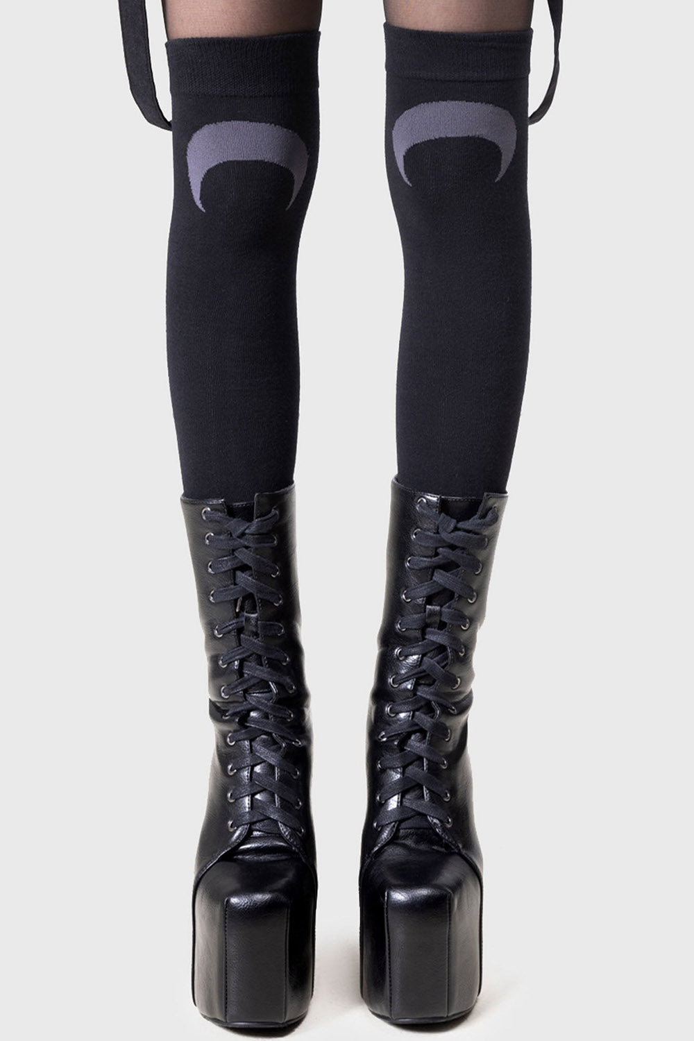 black over the knee crescent moon socks by killstar