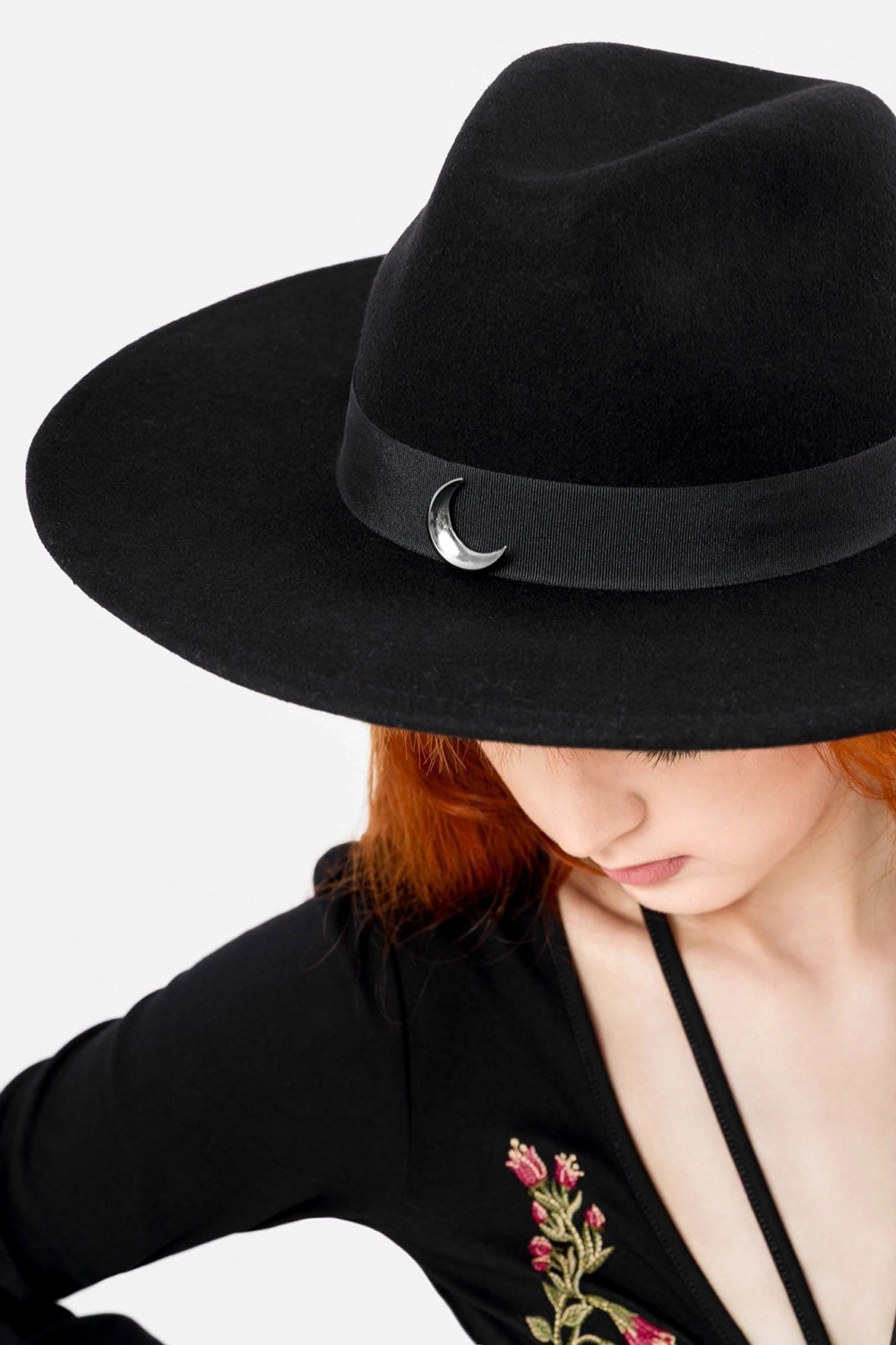 black wool witch hat with ribbon