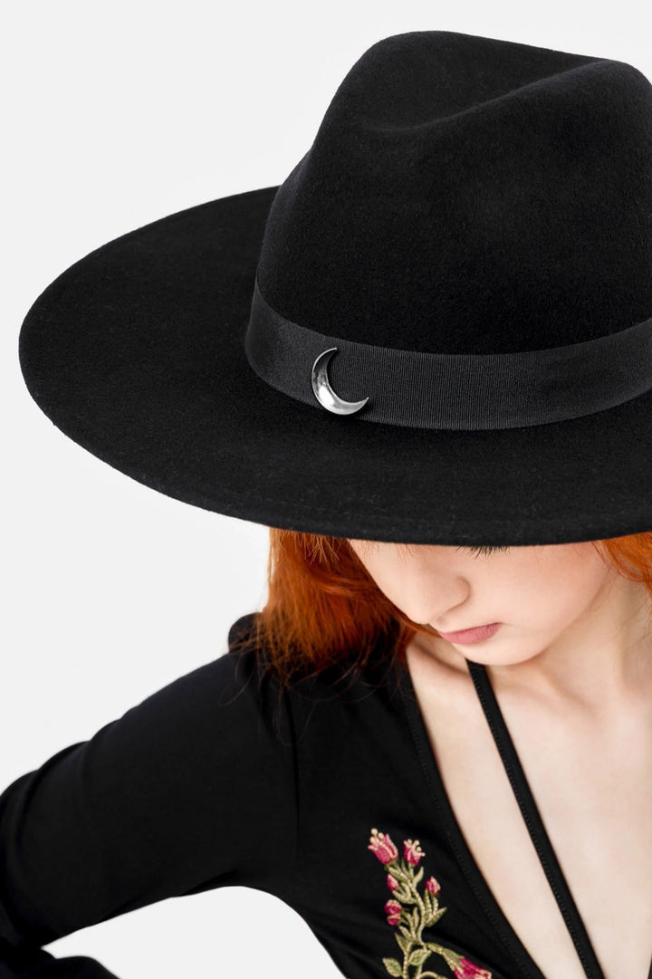 black wool witch hat with ribbon