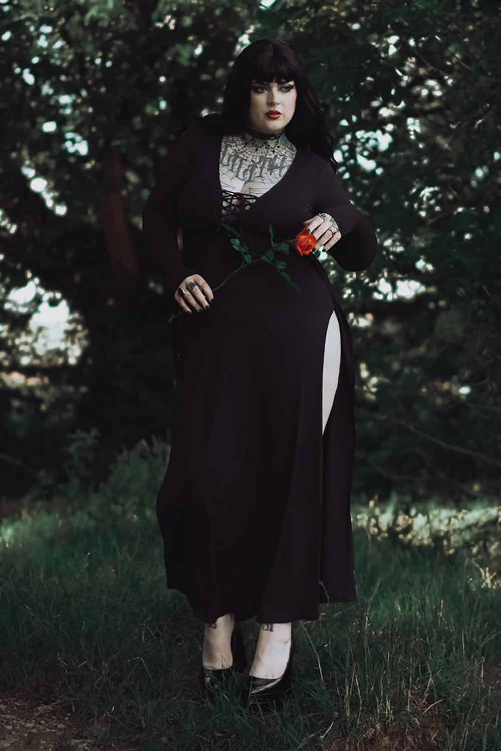 deep v neck gothic dress