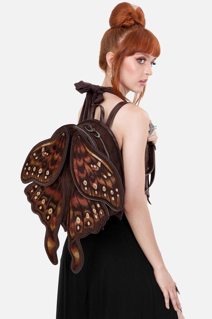 whimsical embroidered moth wings backpack