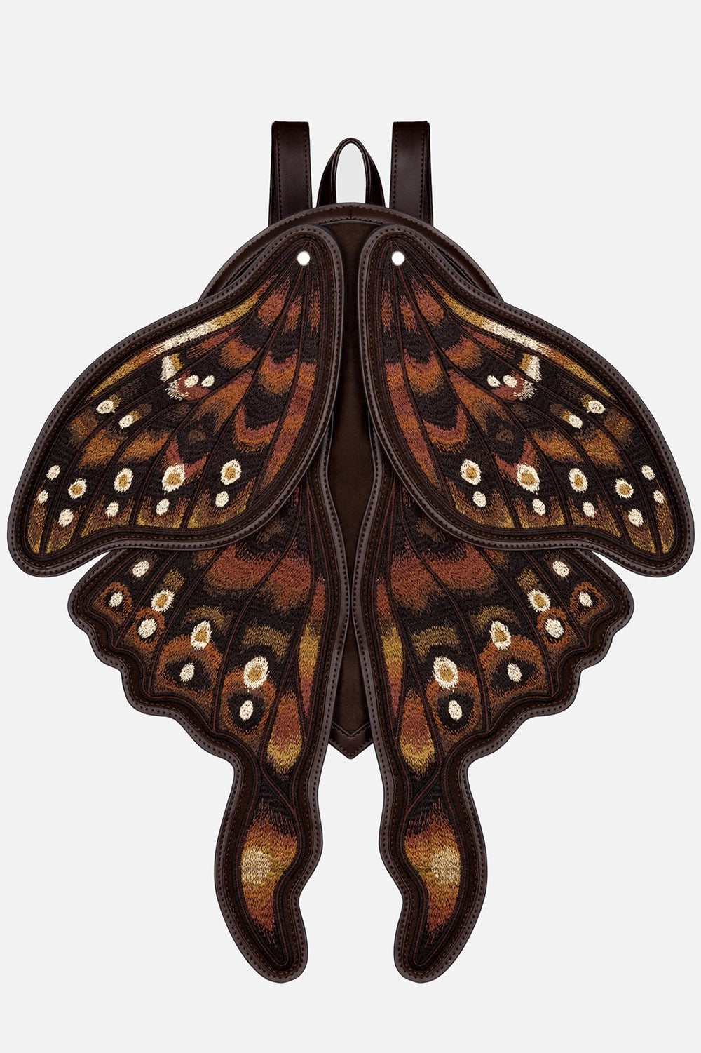 brown embroidered moth wings backpack