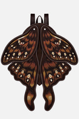 brown embroidered moth wings backpack