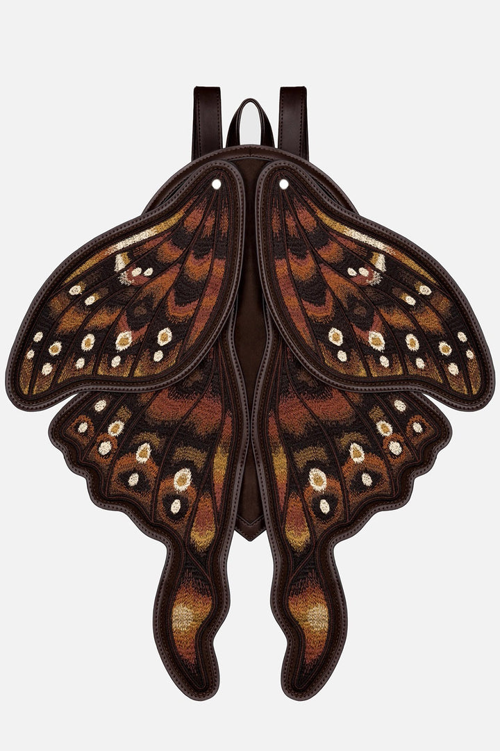 brown embroidered moth wings backpack