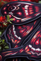 crimson, burgundy, and black luna moth backpack