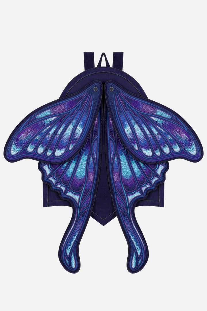 Backpack with butterfly wing design on a white background