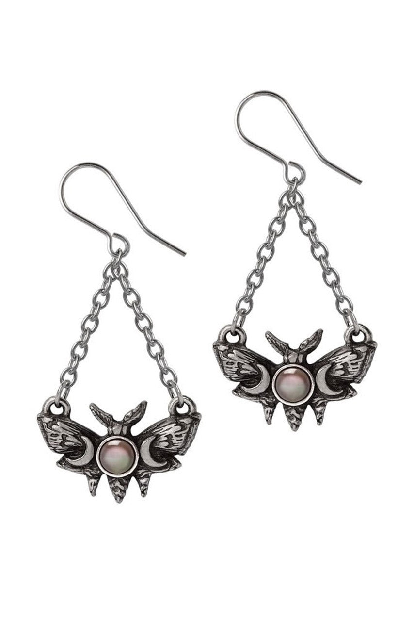 mother of pearl lunar moth dangle drop earrings
