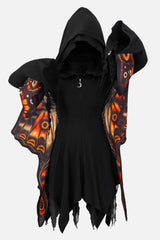Black hooded garment with butterfly wings on a white background