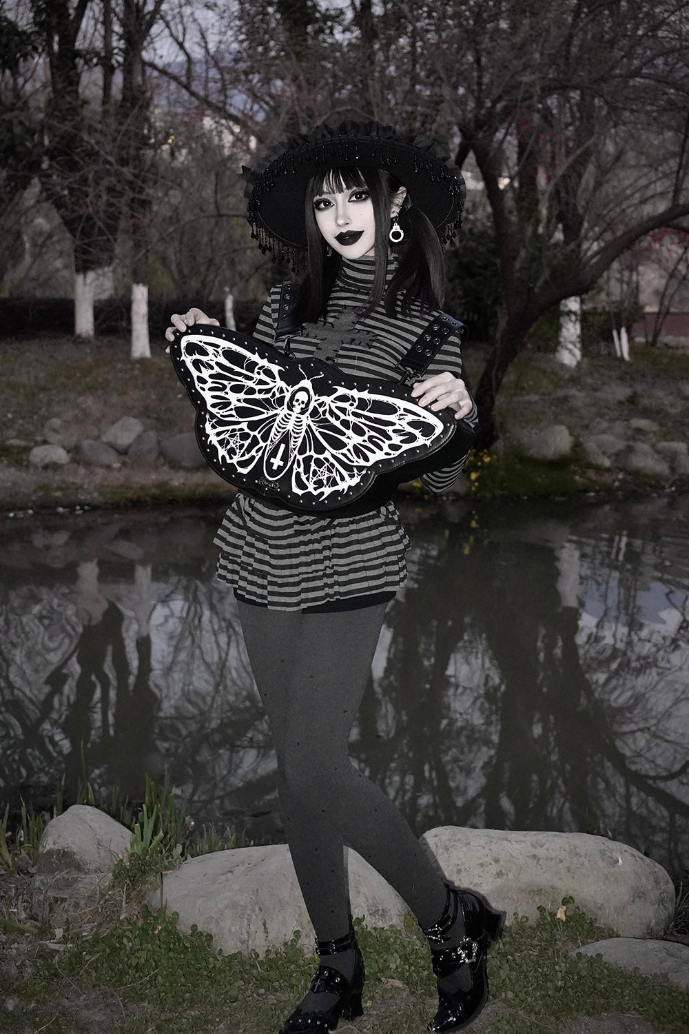 studded punk moth skeleton backpack
