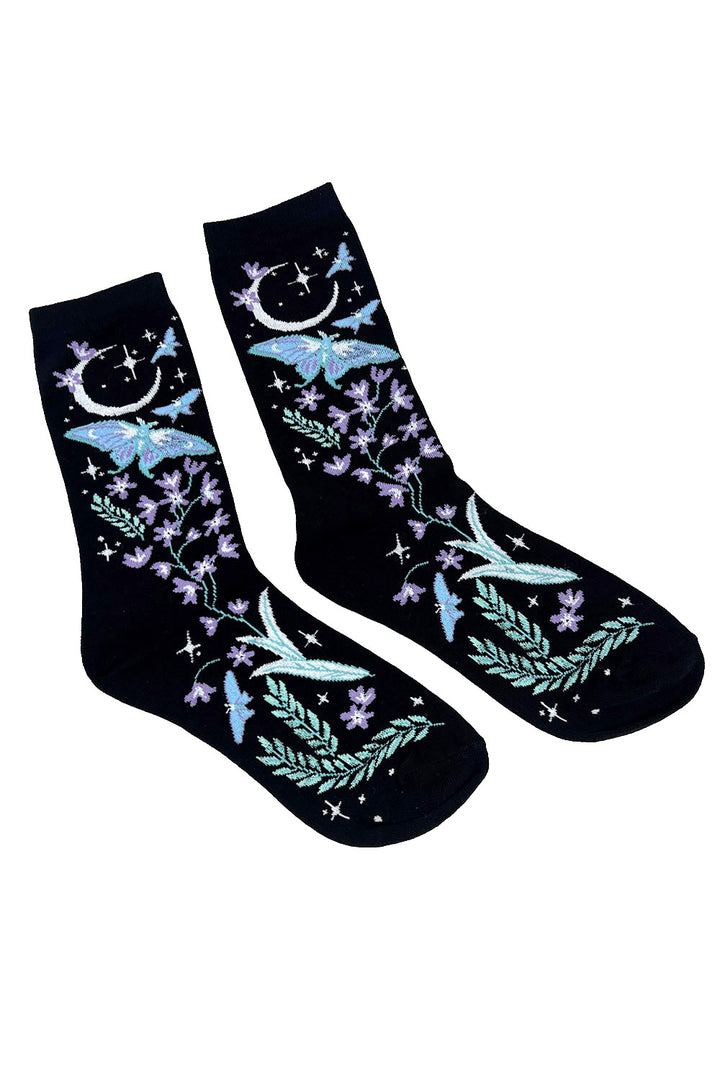 floral blue and purple socks