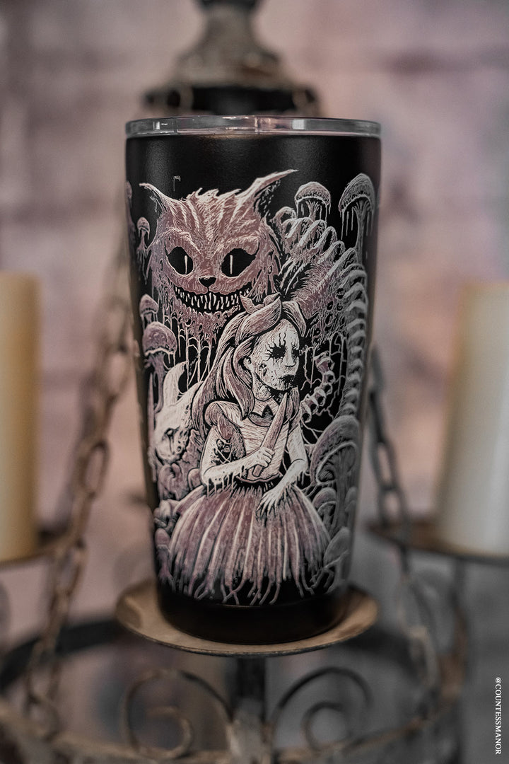 gothic alice in wonderland dark fantasy travel mug