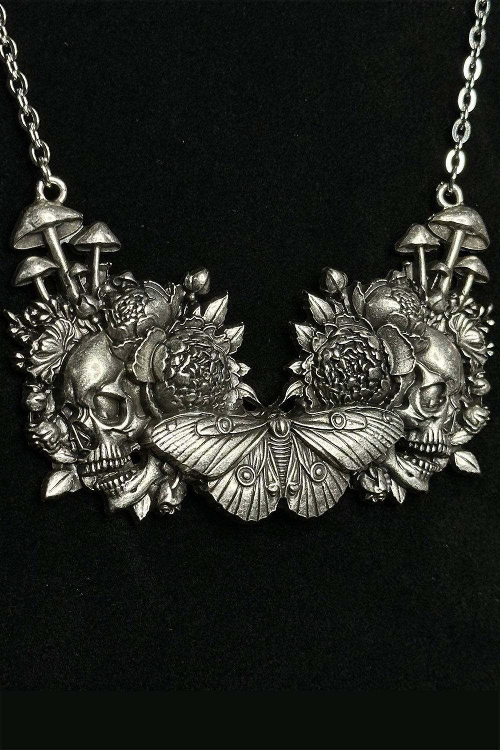 mushroom and skull dark cottagecore necklace