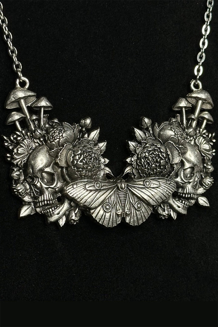mushroom and skull dark cottagecore necklace
