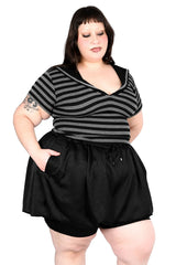 foxblood stretchy black gray grey striped womens top with sailor collar