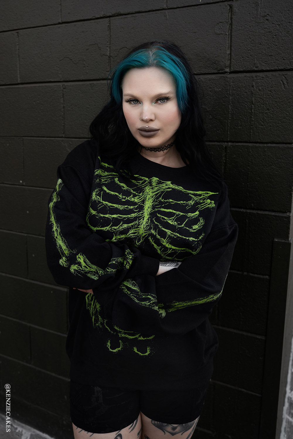 neon green and black horror punk sweater