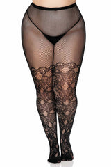 Tattooed Scallops Fishnet Stockings [PLUS SIZE]