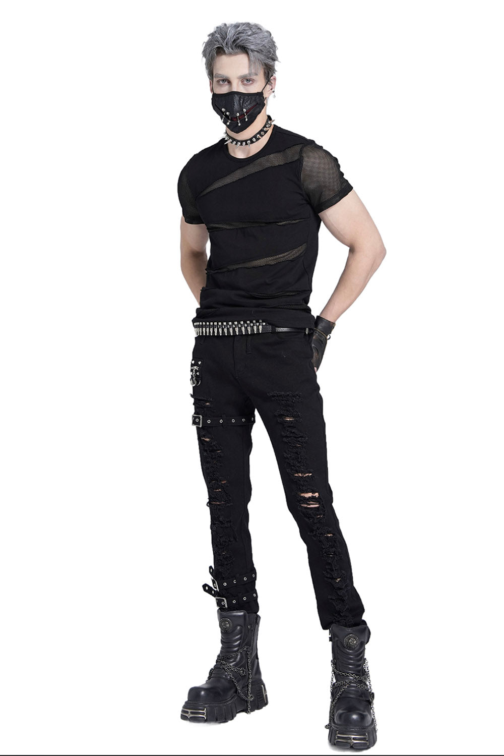 torn tattered fishnet top