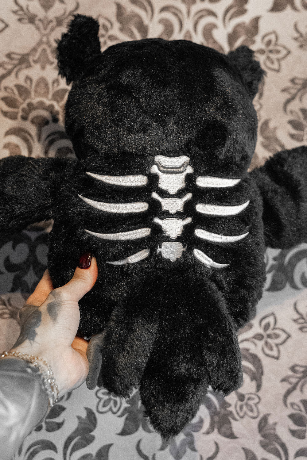 black and white skeleton owl plushie stuffed animal toy