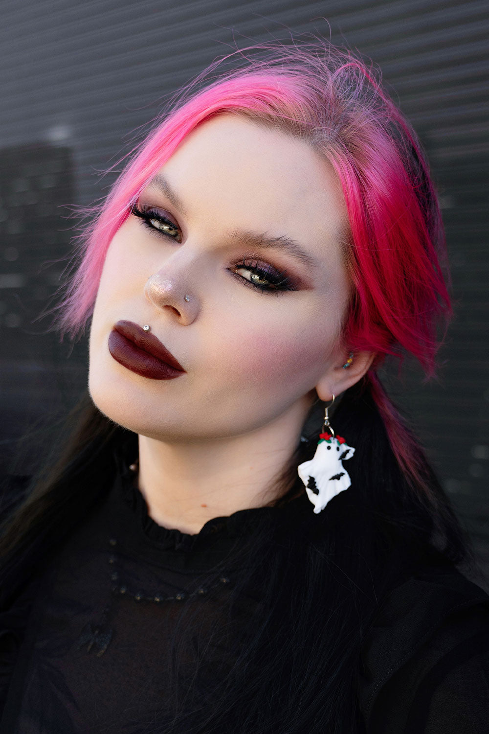 spooky sweet goth polymer clay ghost earrings