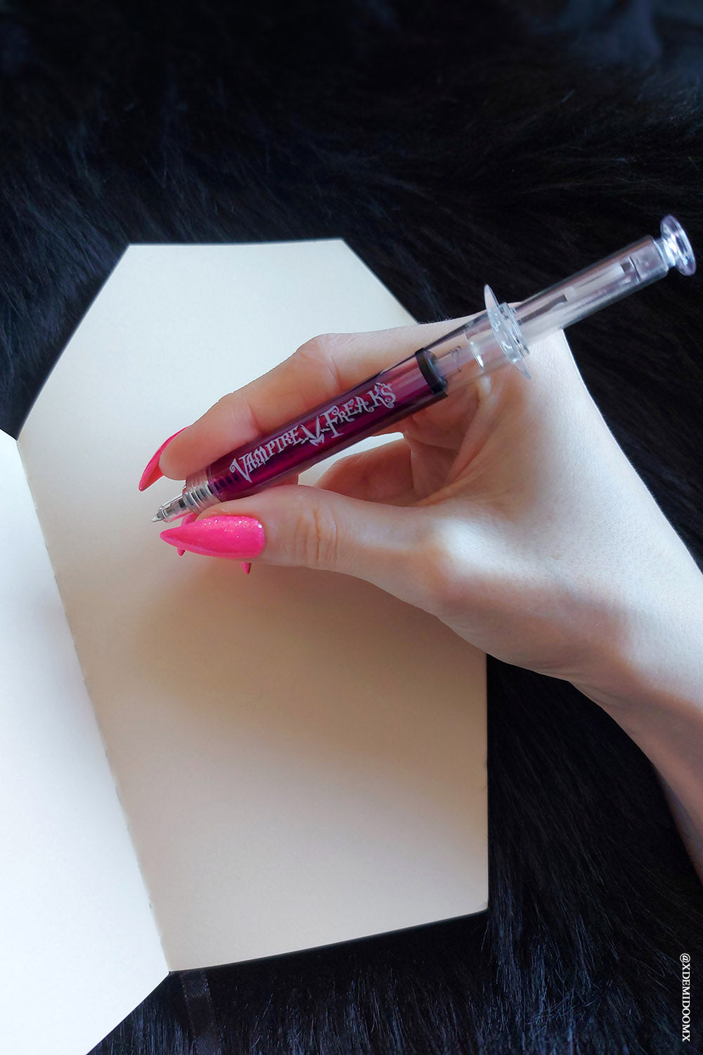 horror fake bloody syringe red ink writing pen 