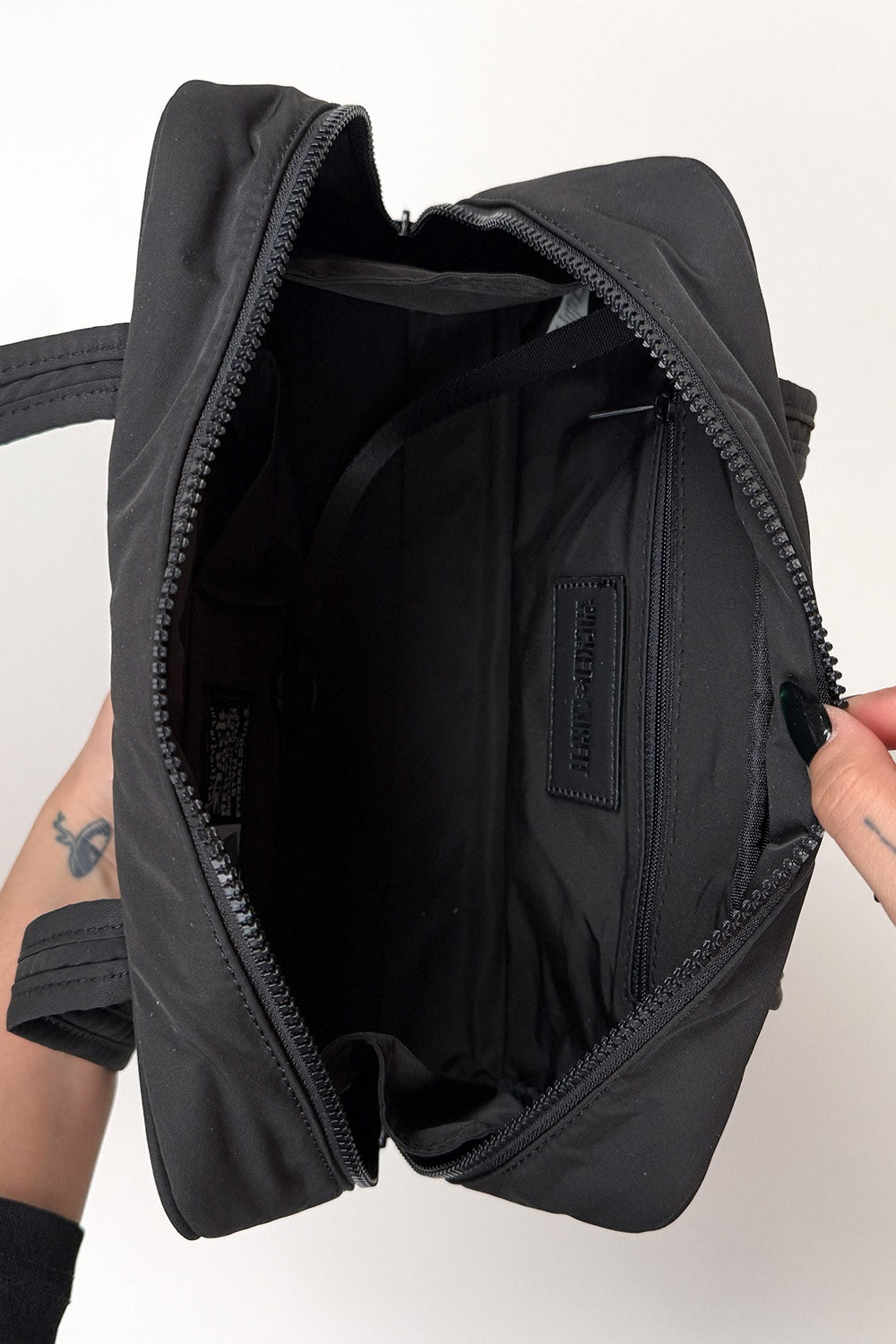 black gothic rockabilly recycled nylon  baguette shoulder bag 