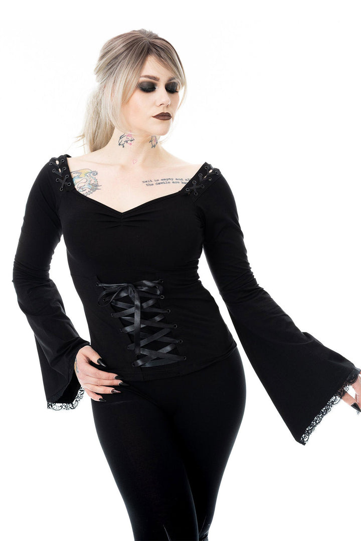 long flared sleeve lace top