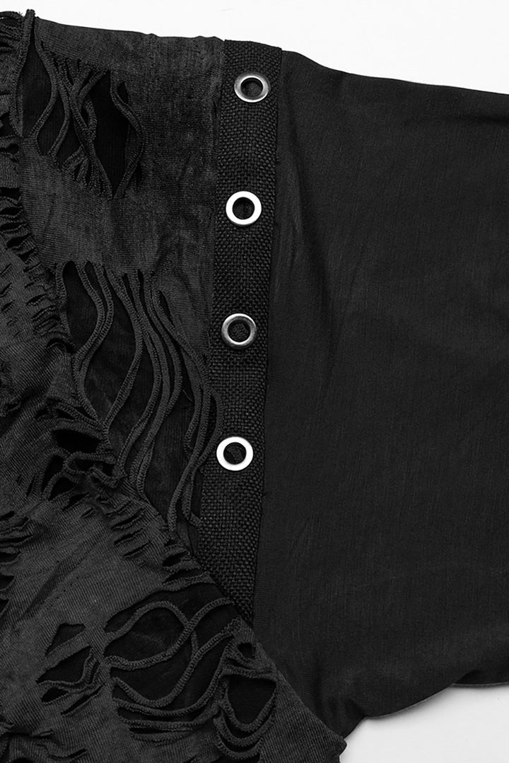 punk rock black ripped fabric coat