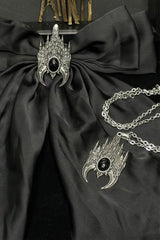 stainless steel and obsidian stone gothic cathedral church necklace 