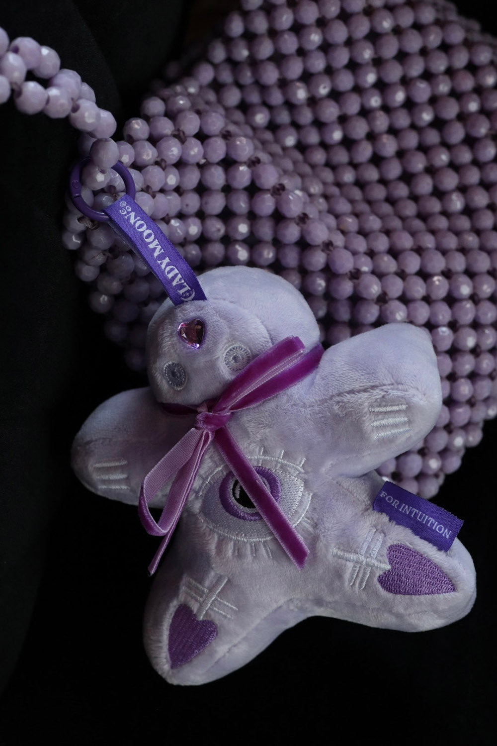 witchy embroidered eye monster doll keychain  on pastel purse by lady moon co