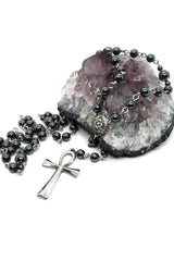 stainless steel ankh rosary necklace