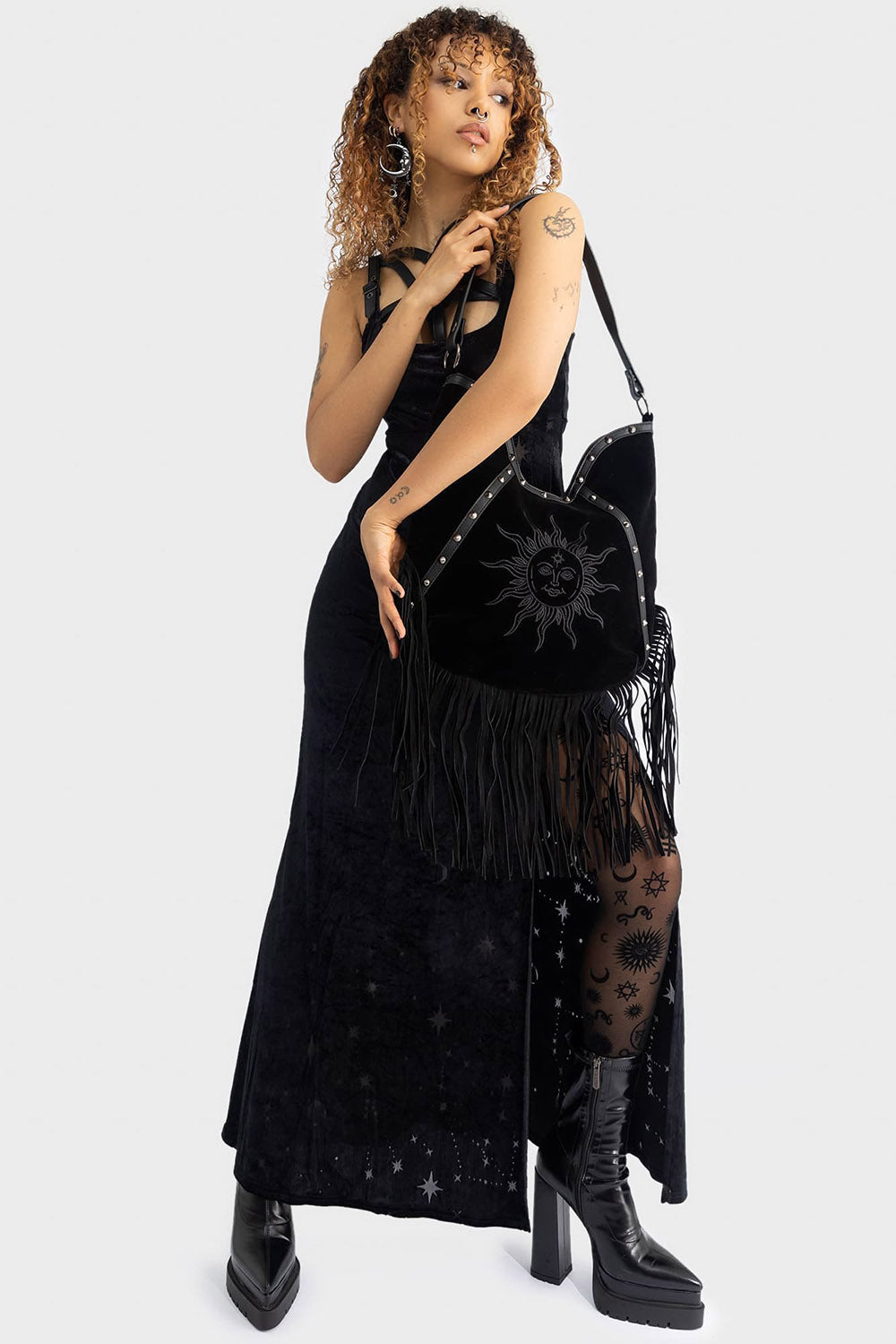 hippie goth tassel bag