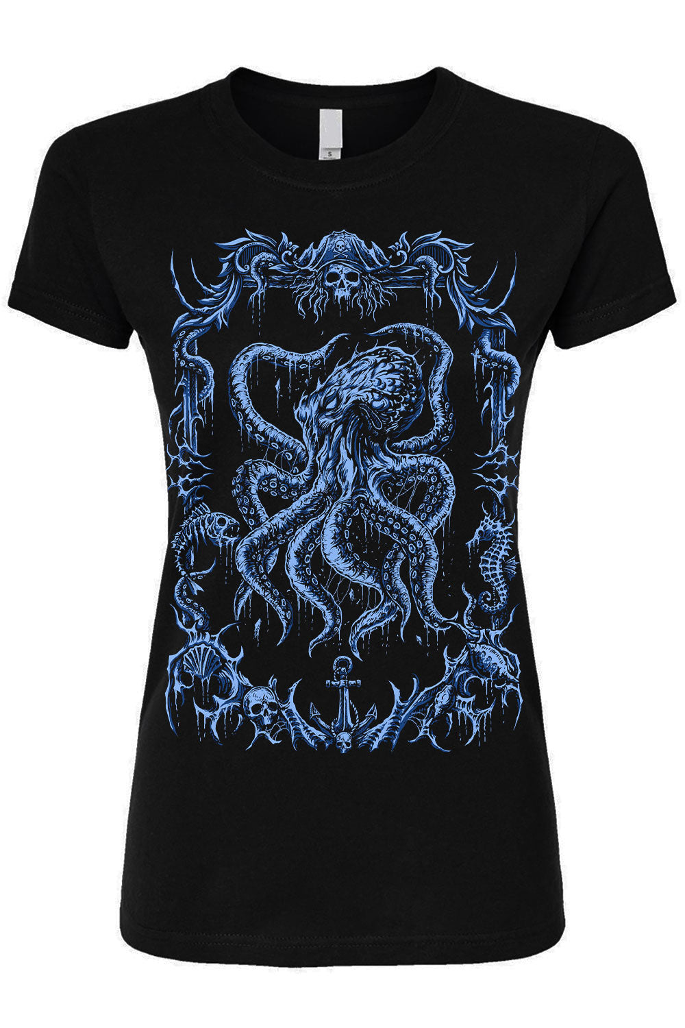 dark and light blue steampunk octopus t-shirt
