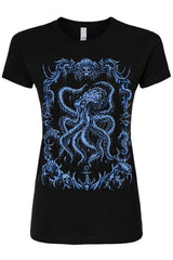 dark and light blue steampunk octopus t-shirt