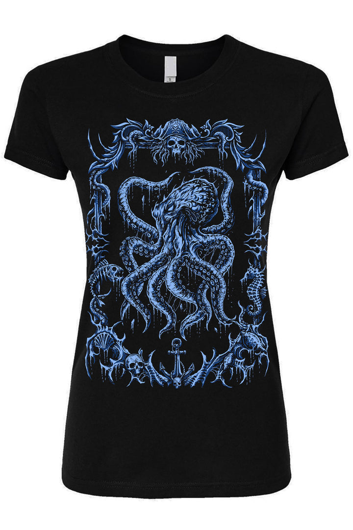 dark and light blue steampunk octopus t-shirt