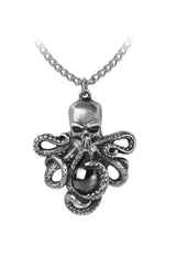 Silver octopus pendant with skull design on a white background