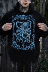 VampireFreaks steampunk kraken hoodie with intricate blue octopus illustration for gothic horror fashion and sea monster enthusiasts