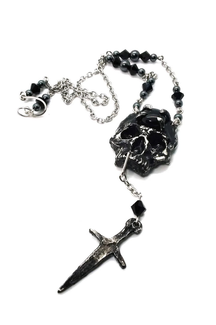 distressed human skull pirate goth necklace