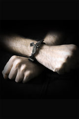 mens gothic genuine leather wrist cuff bracelet 