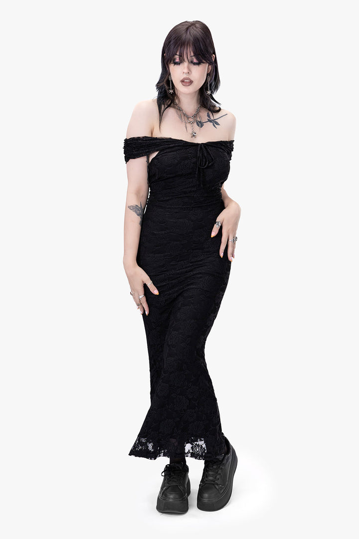 rockabilly off the shoulder gothic dress