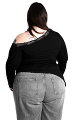 casual plus size off the shoulder lace irregular hem top