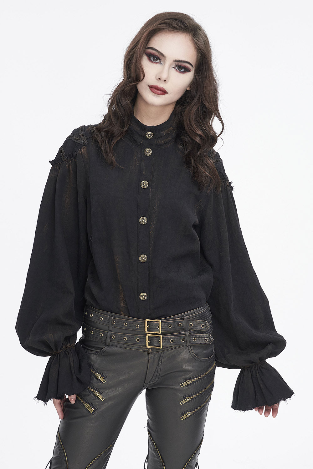 womens long sleeve high collar pirate blouse 