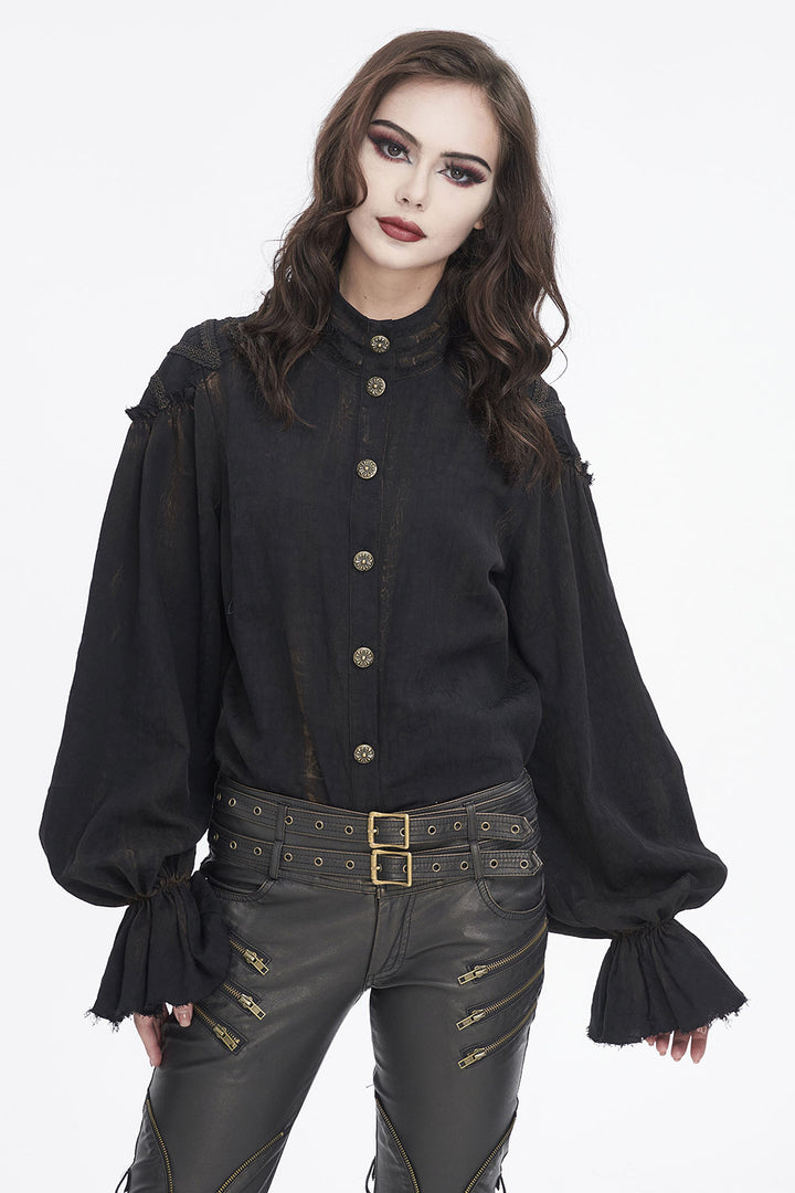 womens long sleeve high collar pirate blouse 