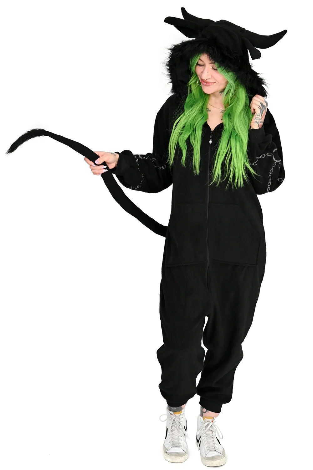 Foxblood Krampus onesie for goth and punk alternative fashion lovers with dark Christmas horror aesthetic
