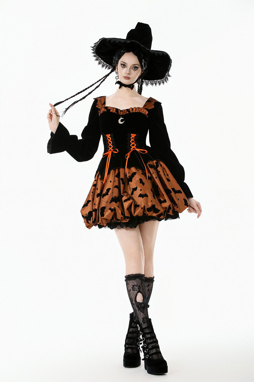 cute halloween dress with puff sleeves and adjustable side ties