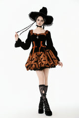 cute halloween dress with puff sleeves and adjustable side ties