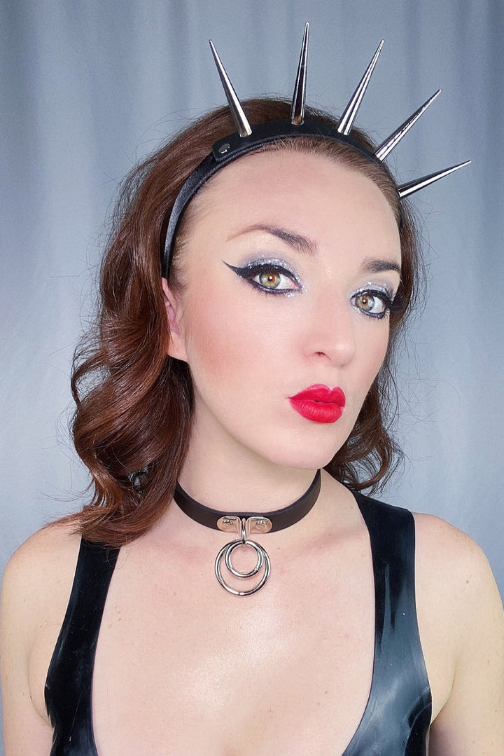 black vegan leather punk collar necklace 
