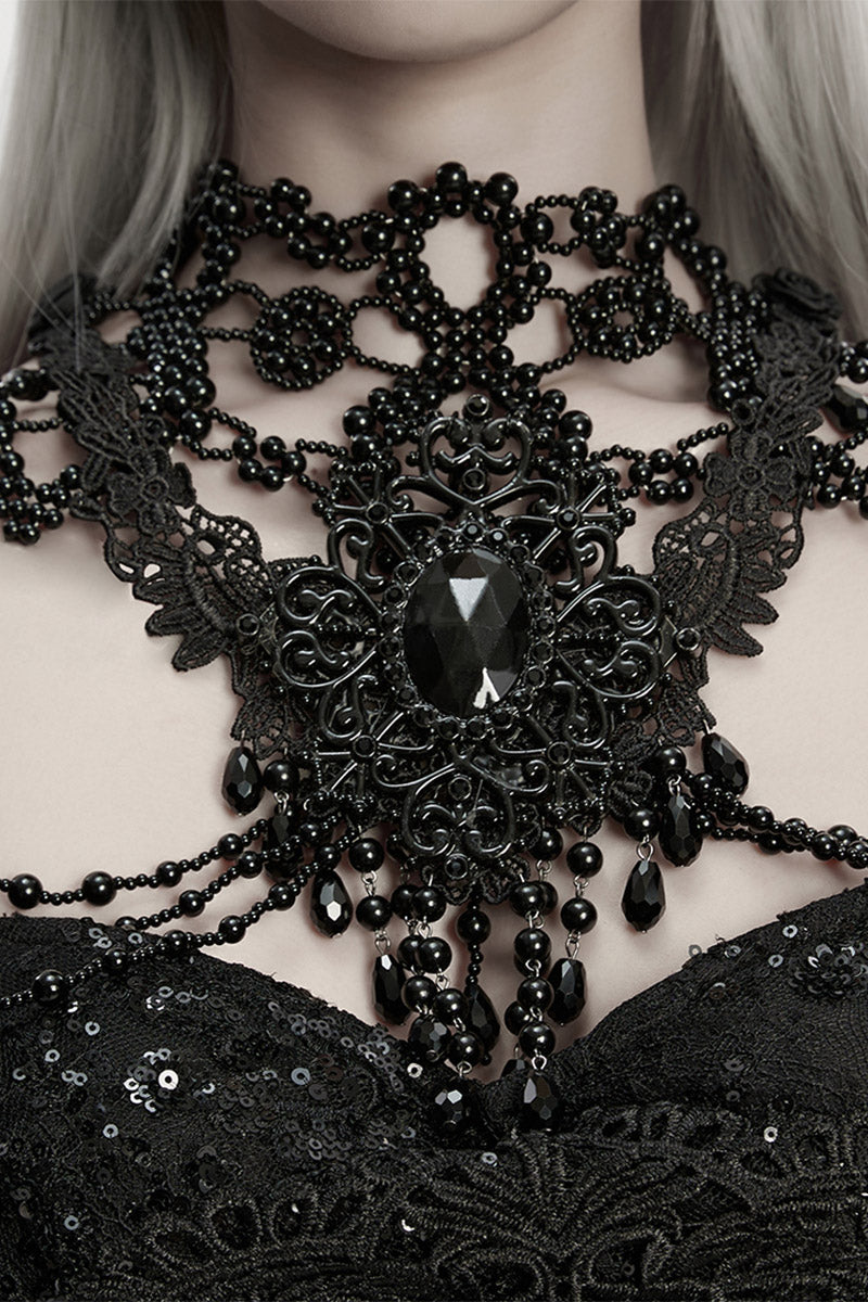 ornate black dark beaded gothic shawl 