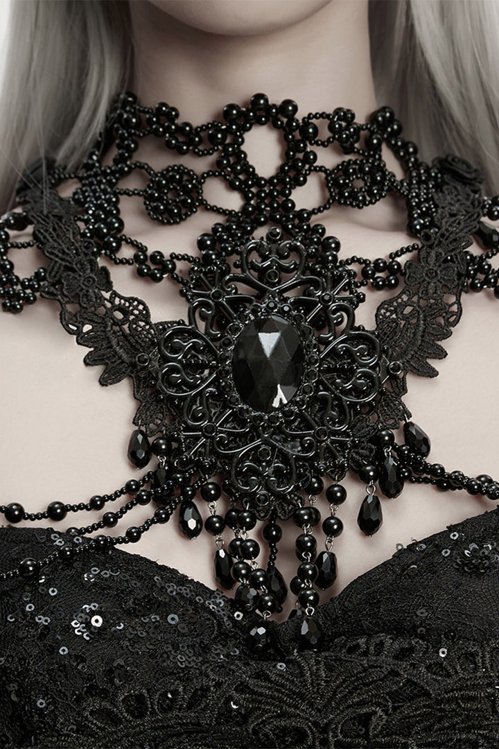 ornate black dark beaded gothic shawl 