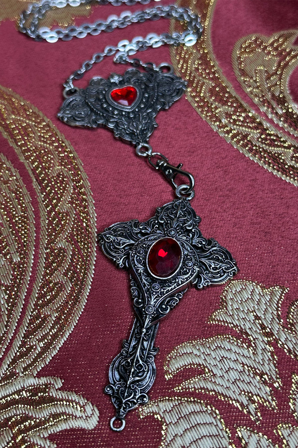 silver gothic rosary necklace 